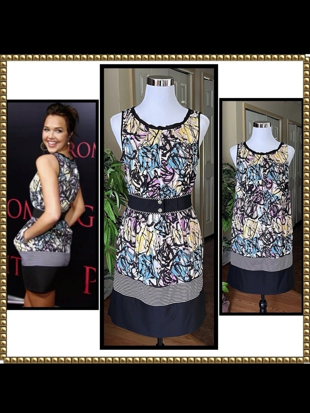BCBGMAXAZRIA Black Colorful Sleeveless Belted Pockets Pleated Dress Size 6
